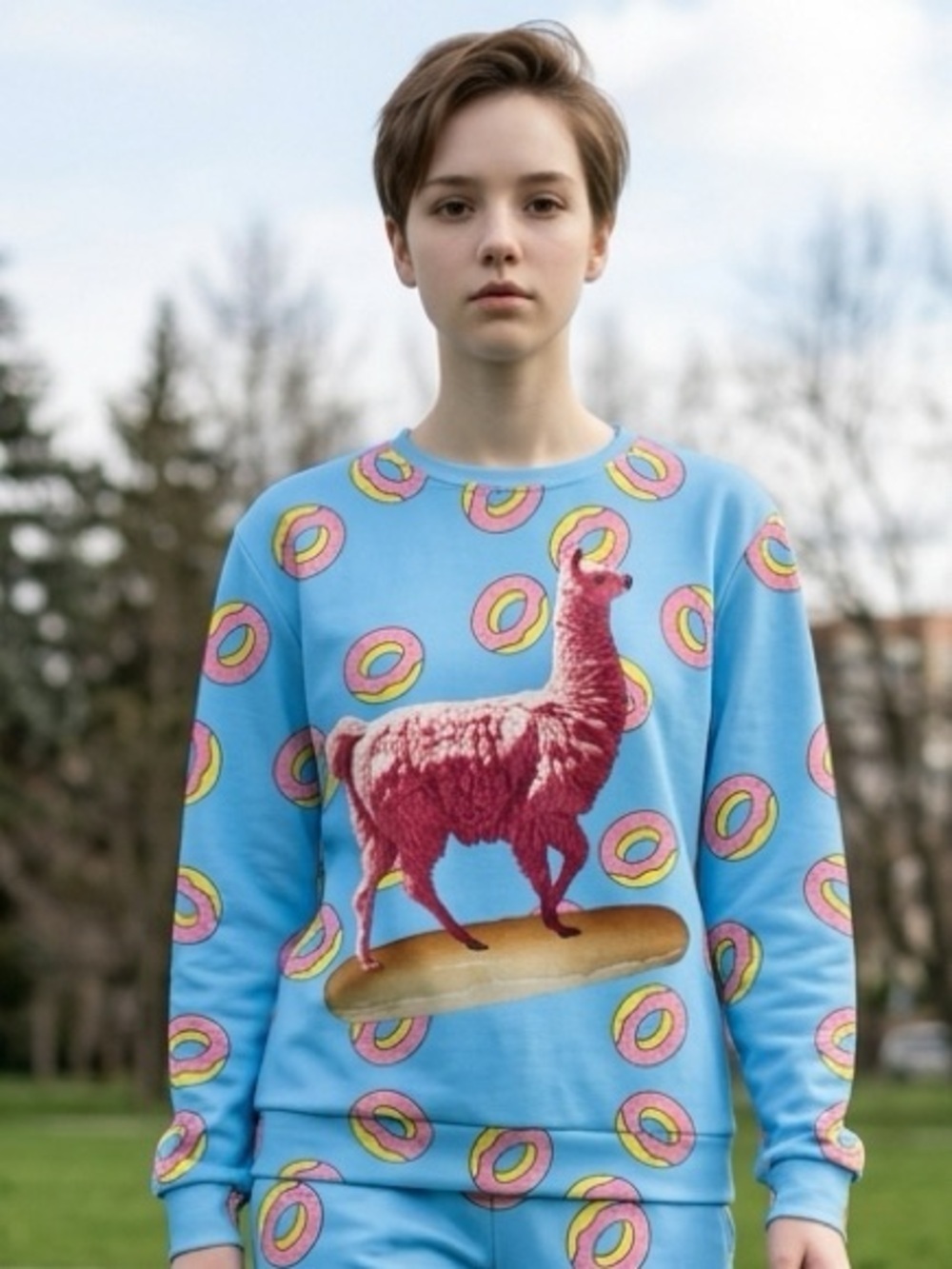 NWOT Unisex Blue Graphic Lightweight Sweatshirt Llama & Donuts - Size 3XL